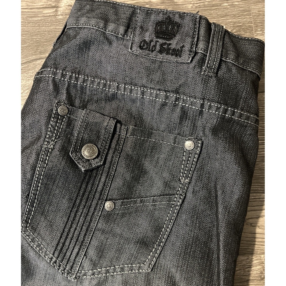 Old Skool Y2K Baggy Skater Wide Leg Metallic Black Denim Jeans Size 46x32